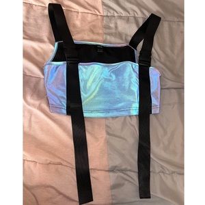 SHEIN holographic buckle strap top